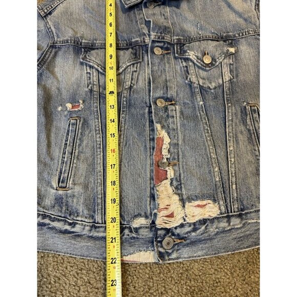 POLO RALPH LAUREN Denim Jacket Stars Patches Distressed Destroyed Equestrian XS - Picture 15 of 15